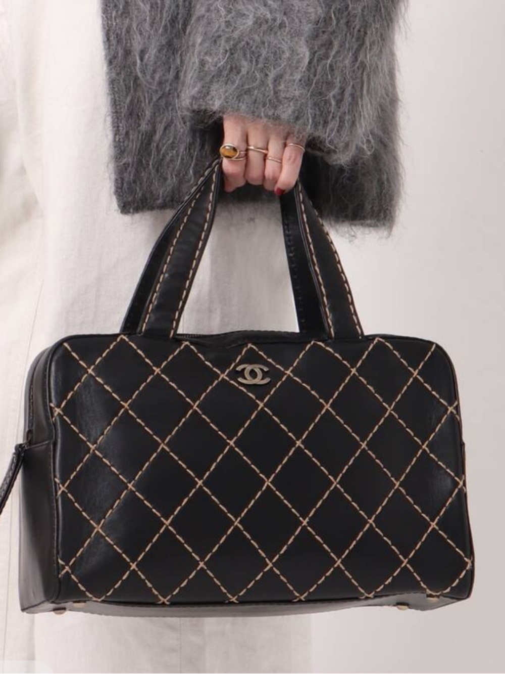 Chanel Large black wild stitch Boston bag